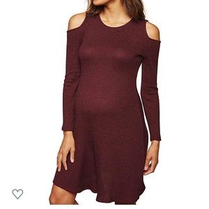 Ribbed Knit Maternity Dress Burgundy